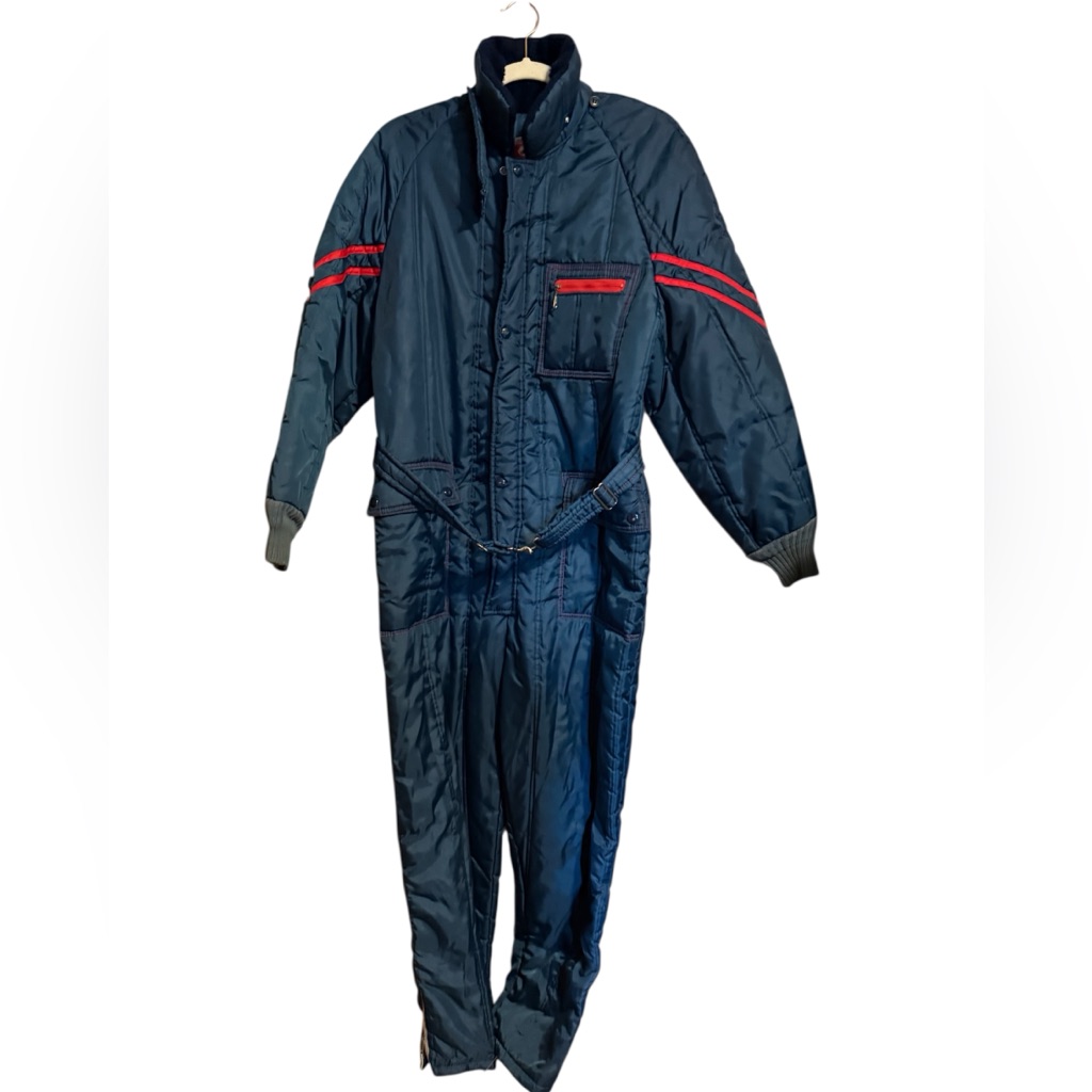Vintage Jcpenney Snowsuit Retro Navy Red Jumpsuit Unisex Medium Ski Suit Belted